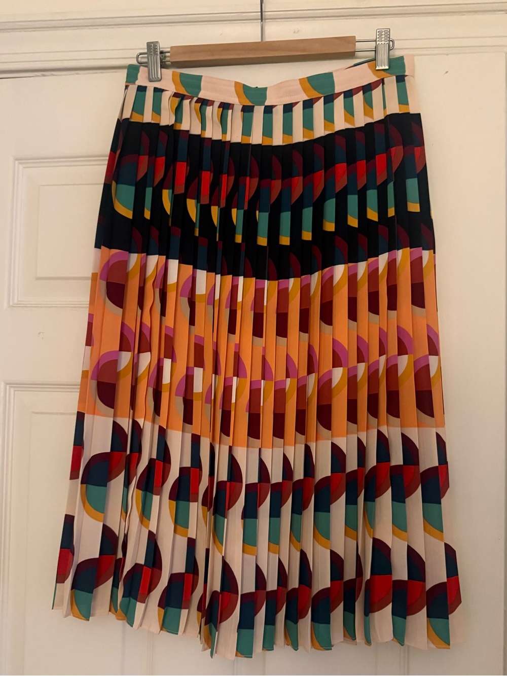 J. Crew Multicolor Geometric Pleated Midi Skirt